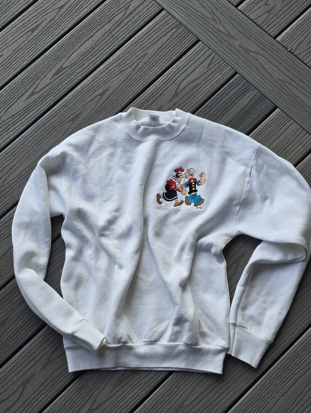 Popeye White Long Sleeve Fruit Of The Loom Sweater